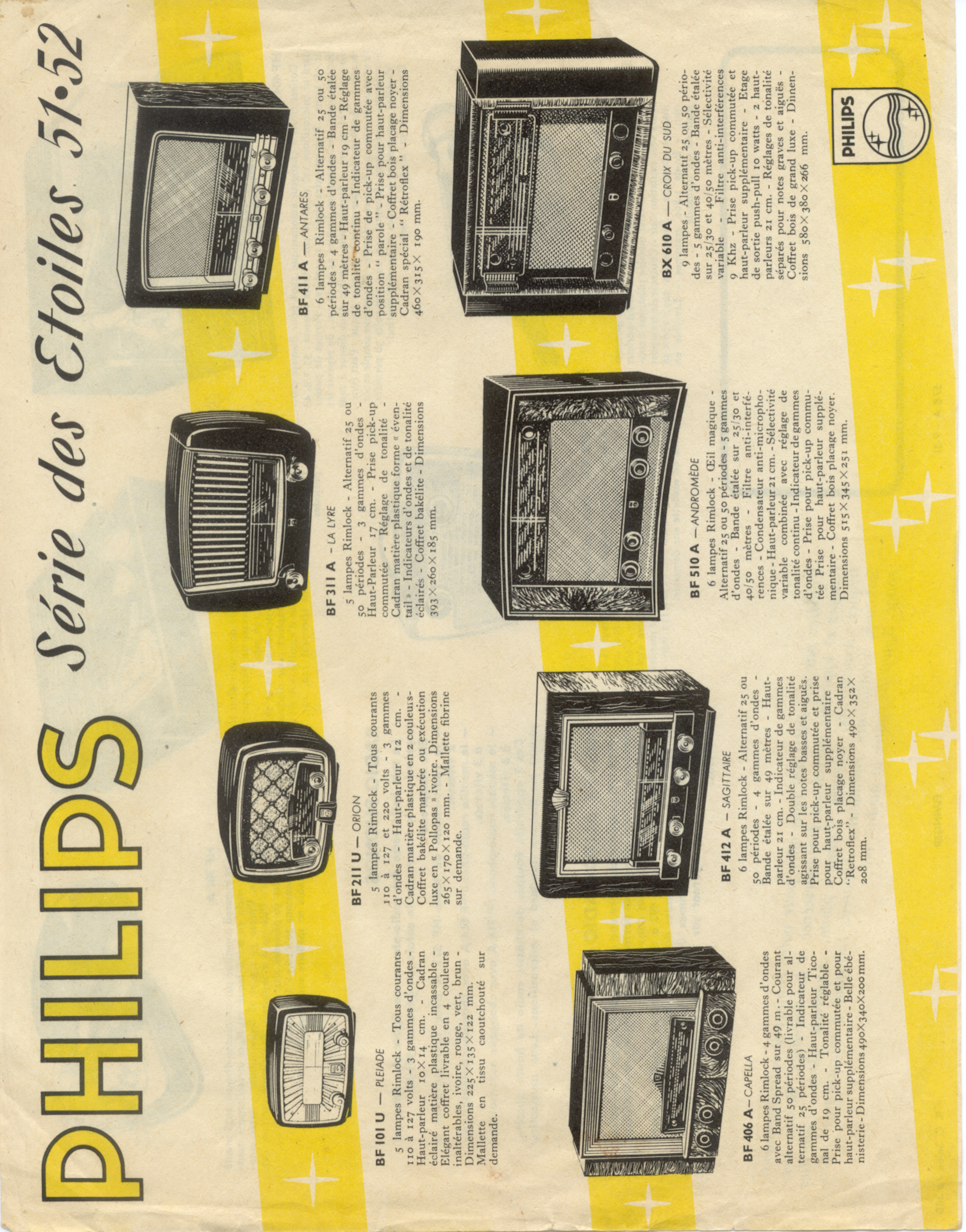 Philips Série des étoiles 1951-1952 (jaune) Dépliant publicitaire