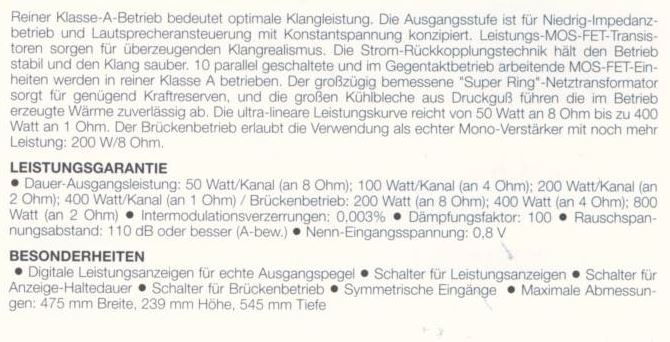 Accuphase A-20 • Caractéristiques (en allemand)