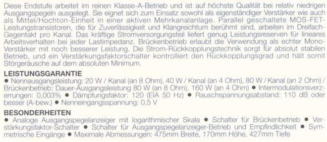 Accuphase A-20 • Caractéristiques (en allemand)