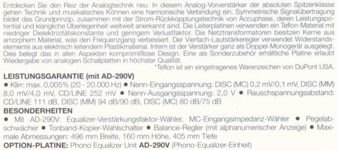 Accuphase C-290V • Caractéristiques (en allemand)