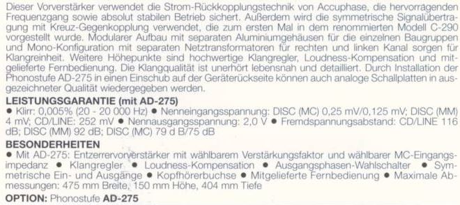 Accuphase C-275 • Caractéristiques (en allemand)
