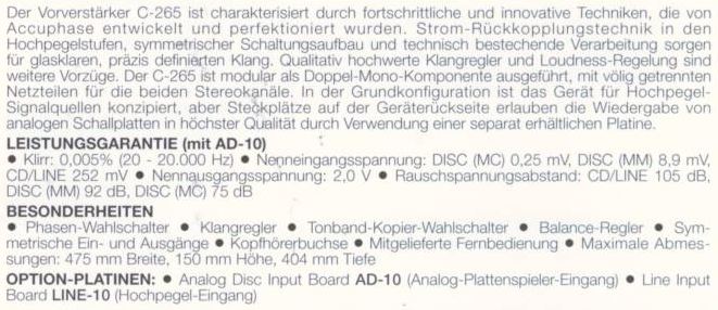 Accuphase C-265 • Caractéristiques (en allemand)