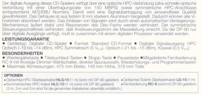 Accuphase DP-90 • Caractéristiques (en allemand)