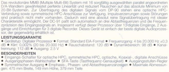 Accuphase DP-91 • Caractéristiques (en allemand)