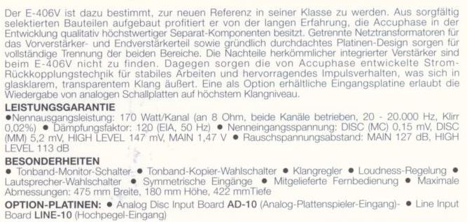 Accuphase E-406V • Caractéristiques (en allemand)