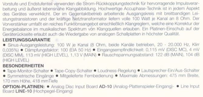 Accuphase E-306V • Caractéristiques (en allemand)