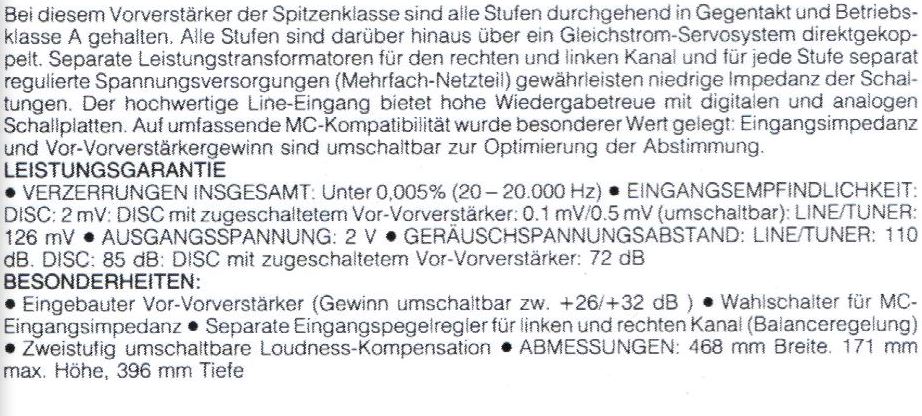 Accuphase C-280 • Caractéristiques (en allemand)