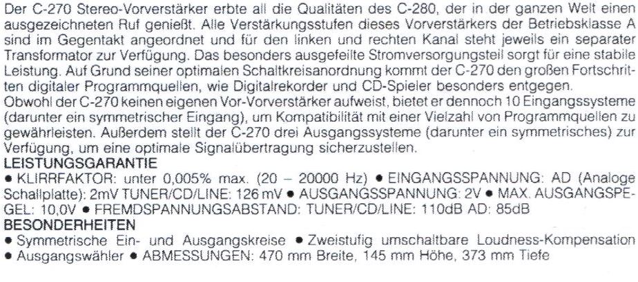 Accuphase C-270 • Caractéristiques (en allemand)