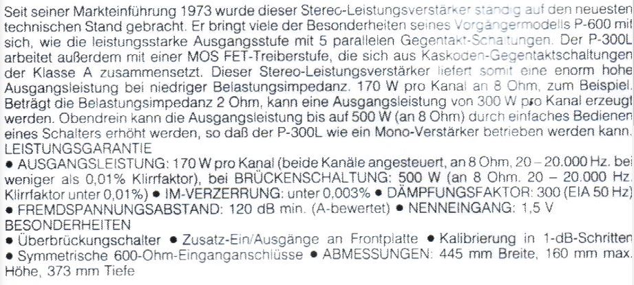 Accuphase P-300L • Caractéristiques (en allemand)