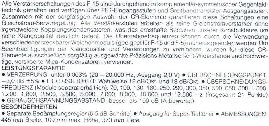 Accuphase F-15 • Caractéristiques (en allemand)