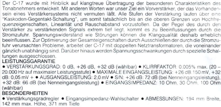 Accuphase C-17 • Caractéristiques (en allemand)
