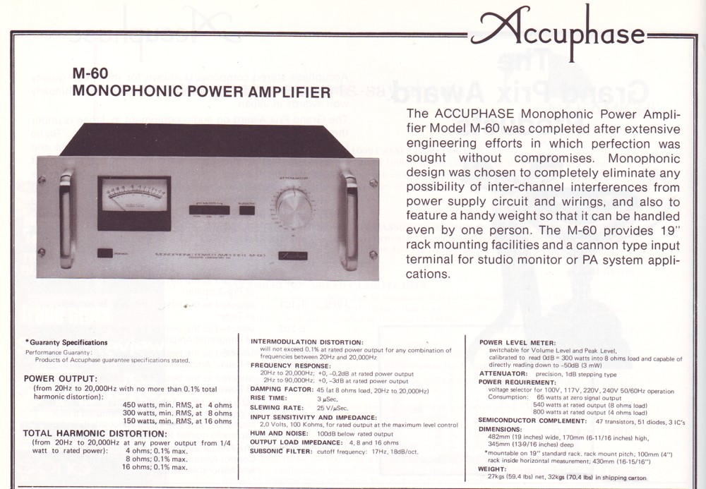 Accuphase M-60 • Caractéristiques