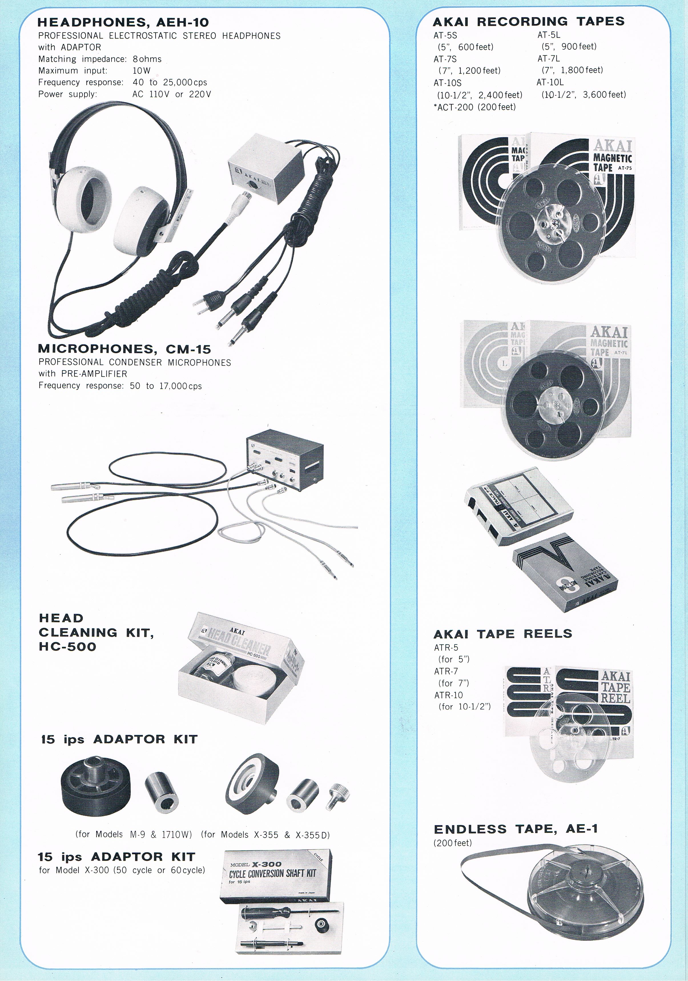 Akai accessoires • Extrait de catalogue 1968
