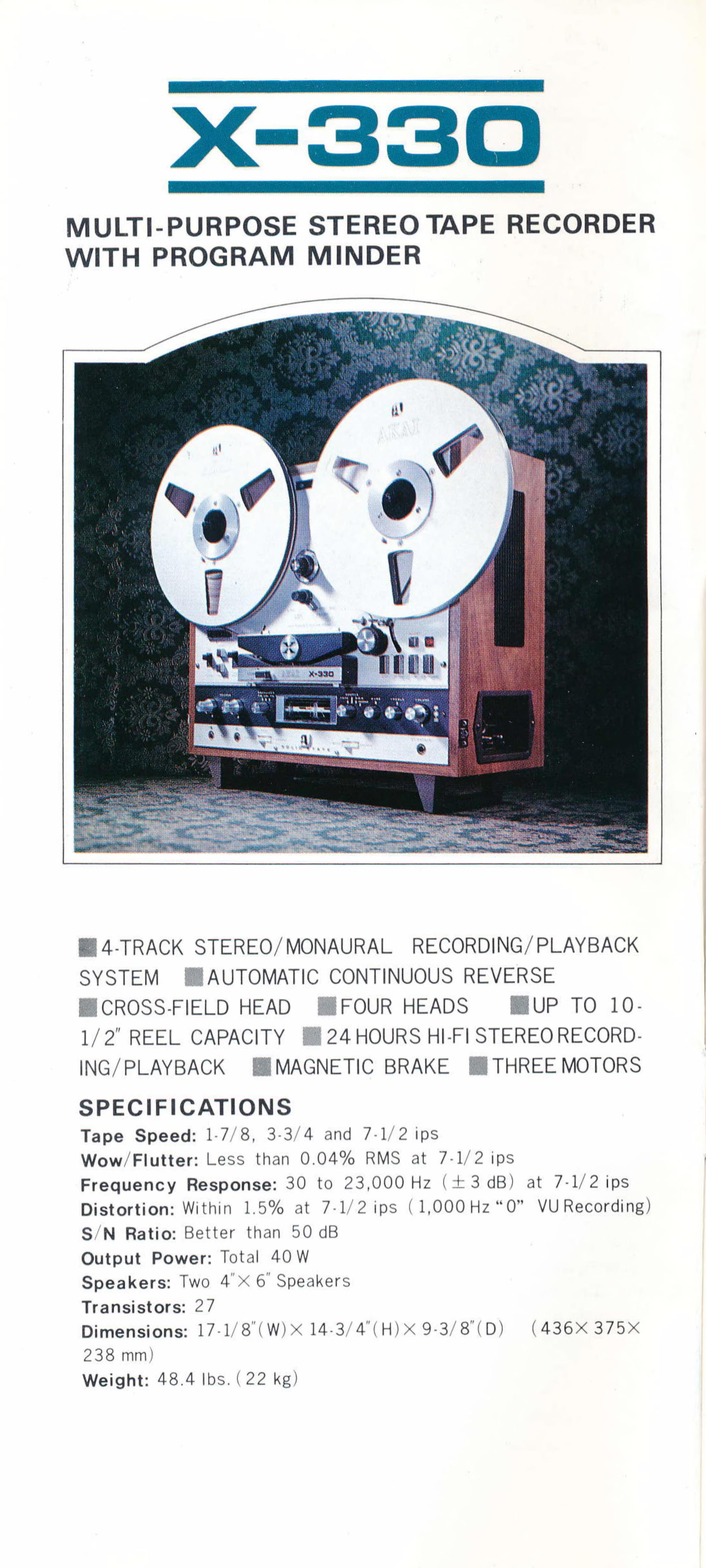 Akai X-330 • Extrait de catalogue 1972 (USA)
