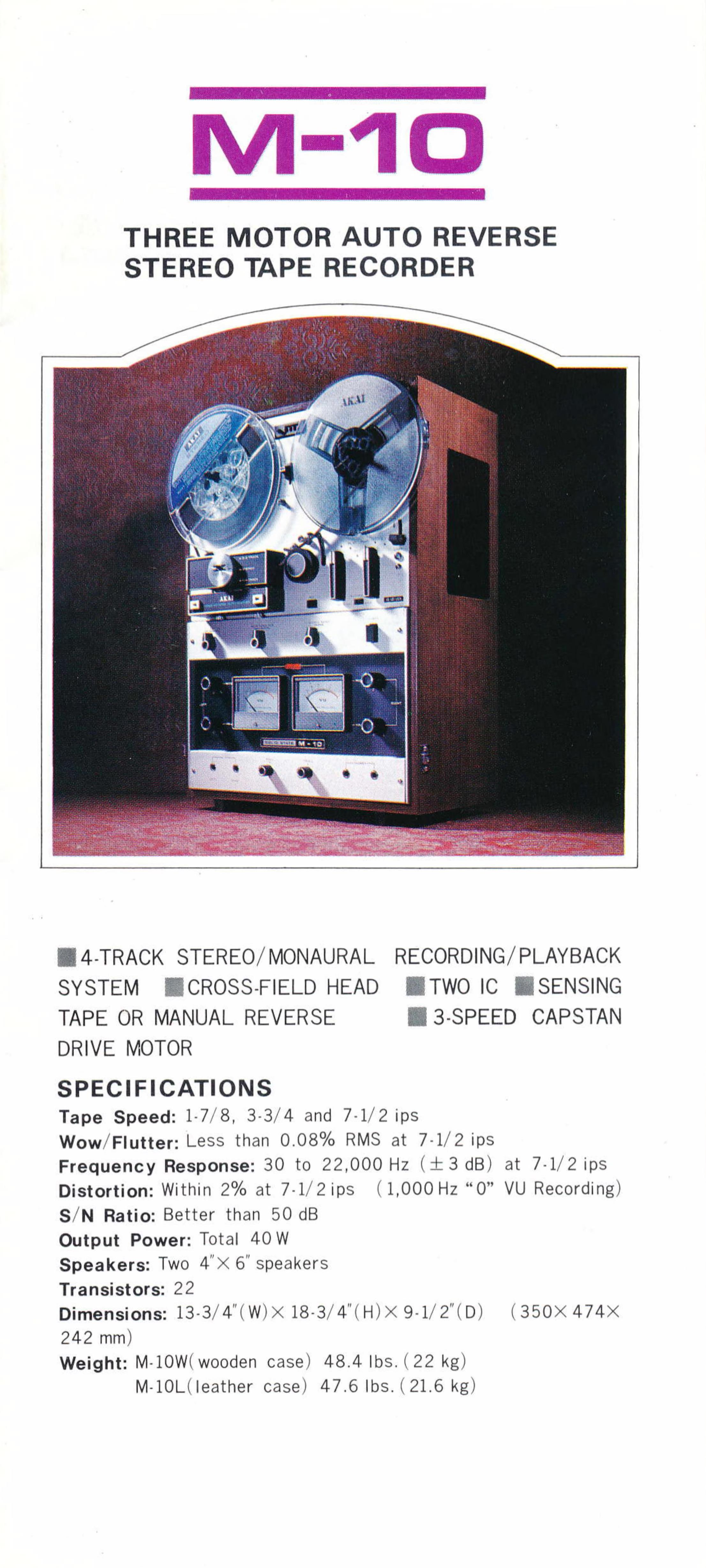 Akai M-10 • Extrait catalogue Akai 1972 (USA)