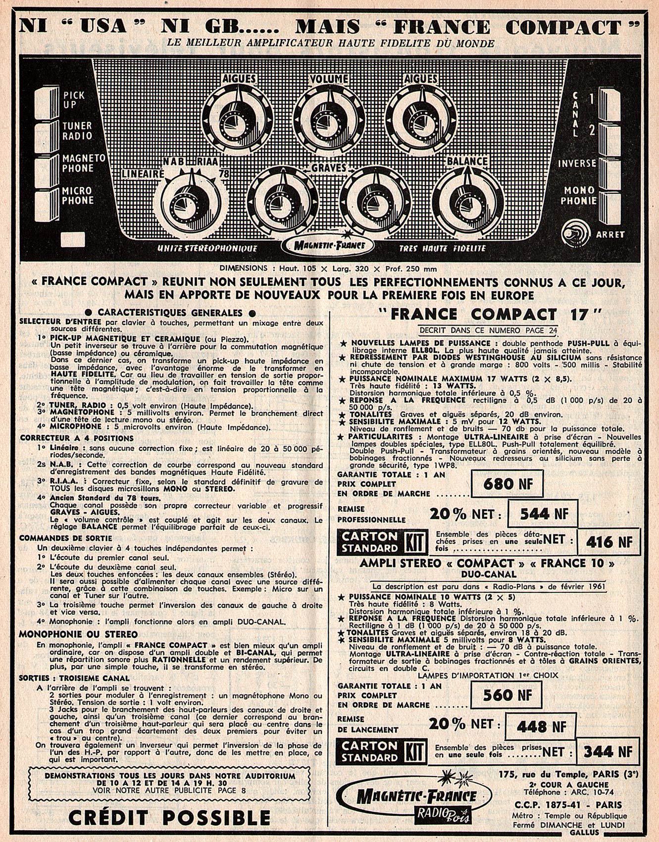 Magnétic-France - France Compact 17 • Publicité 1961