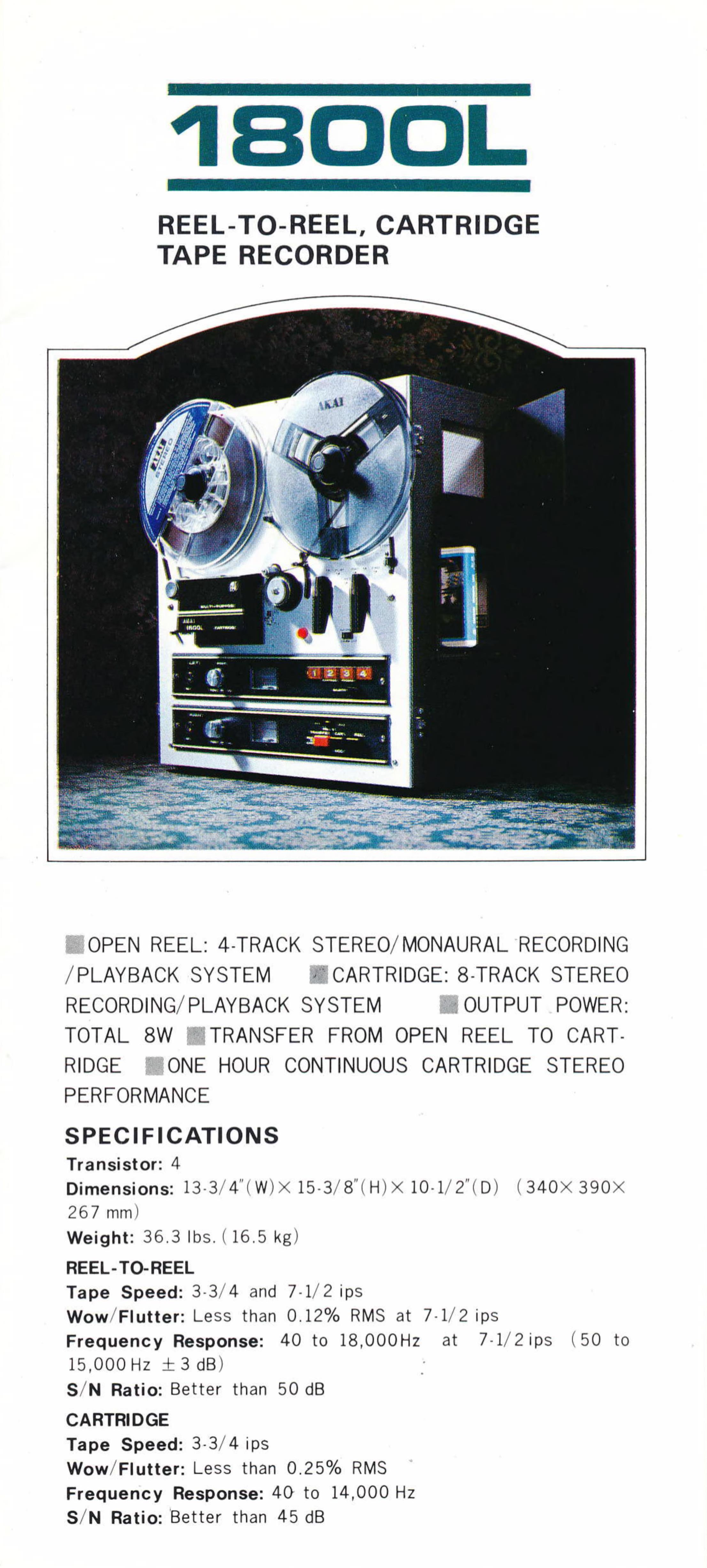 Akai 1800 L • Extrait catalogue Akai 1972 (USA)