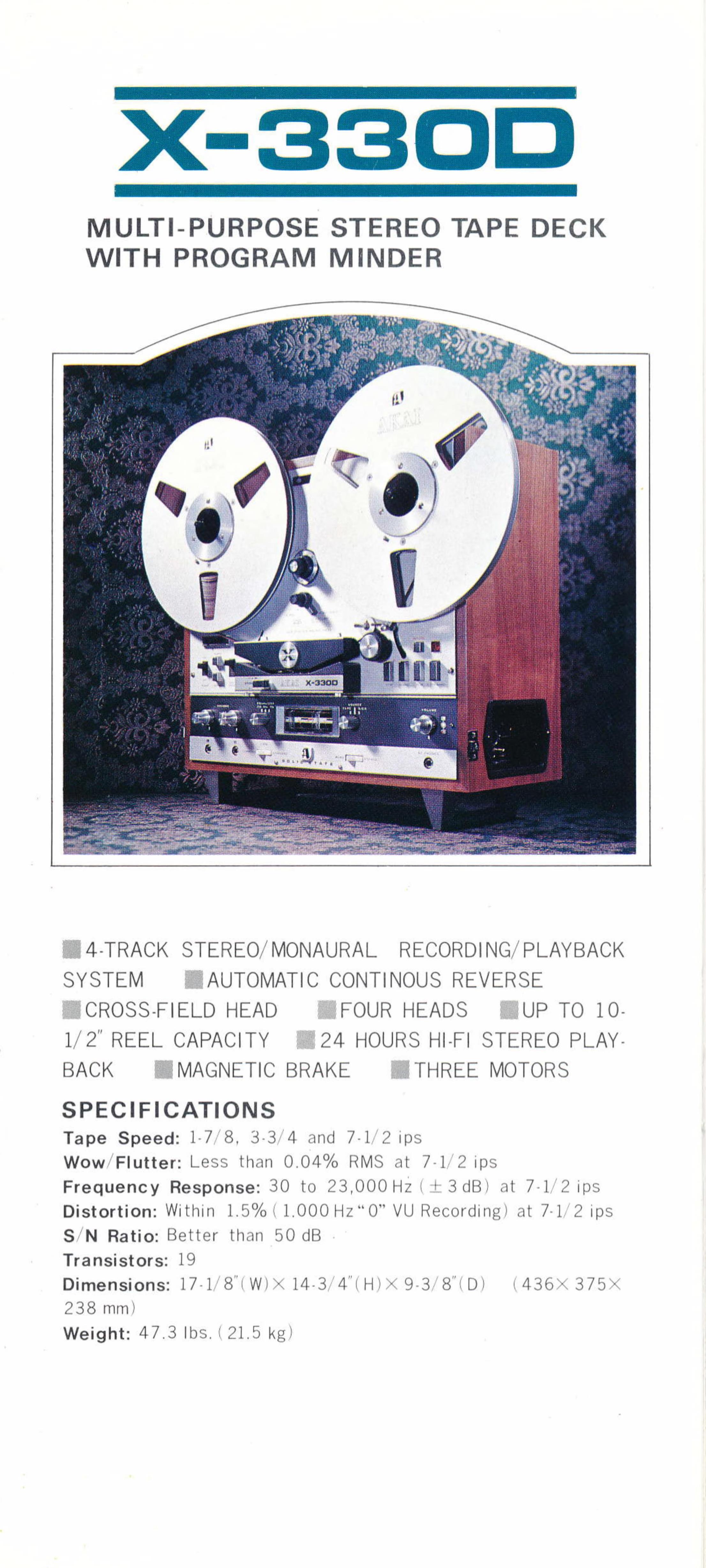 Akai X-330 D • Extrait de catalogue 1972 (USA)