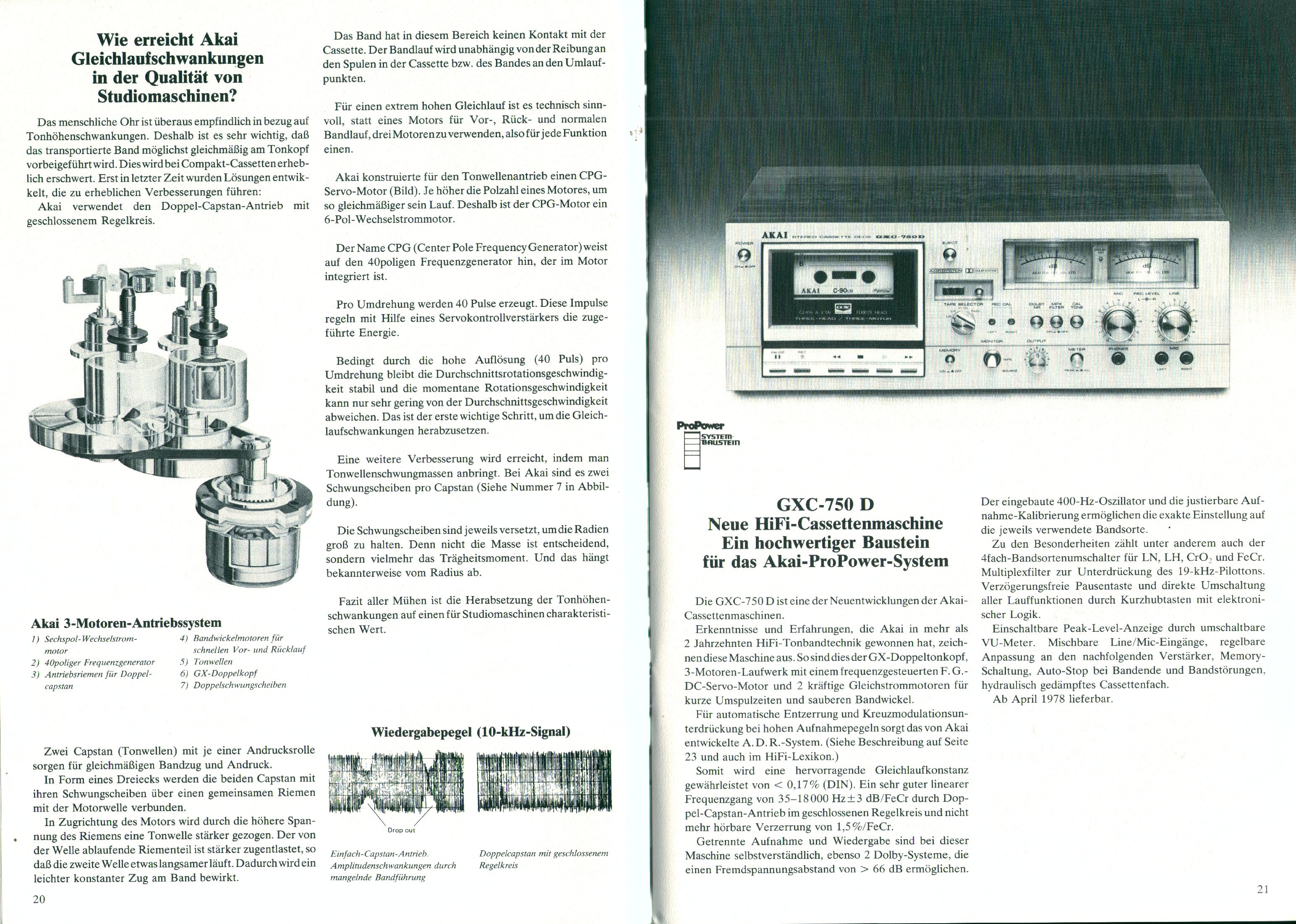 Akai GXC-750 D • Extrait catalogue Akai 1978 (en allemand)