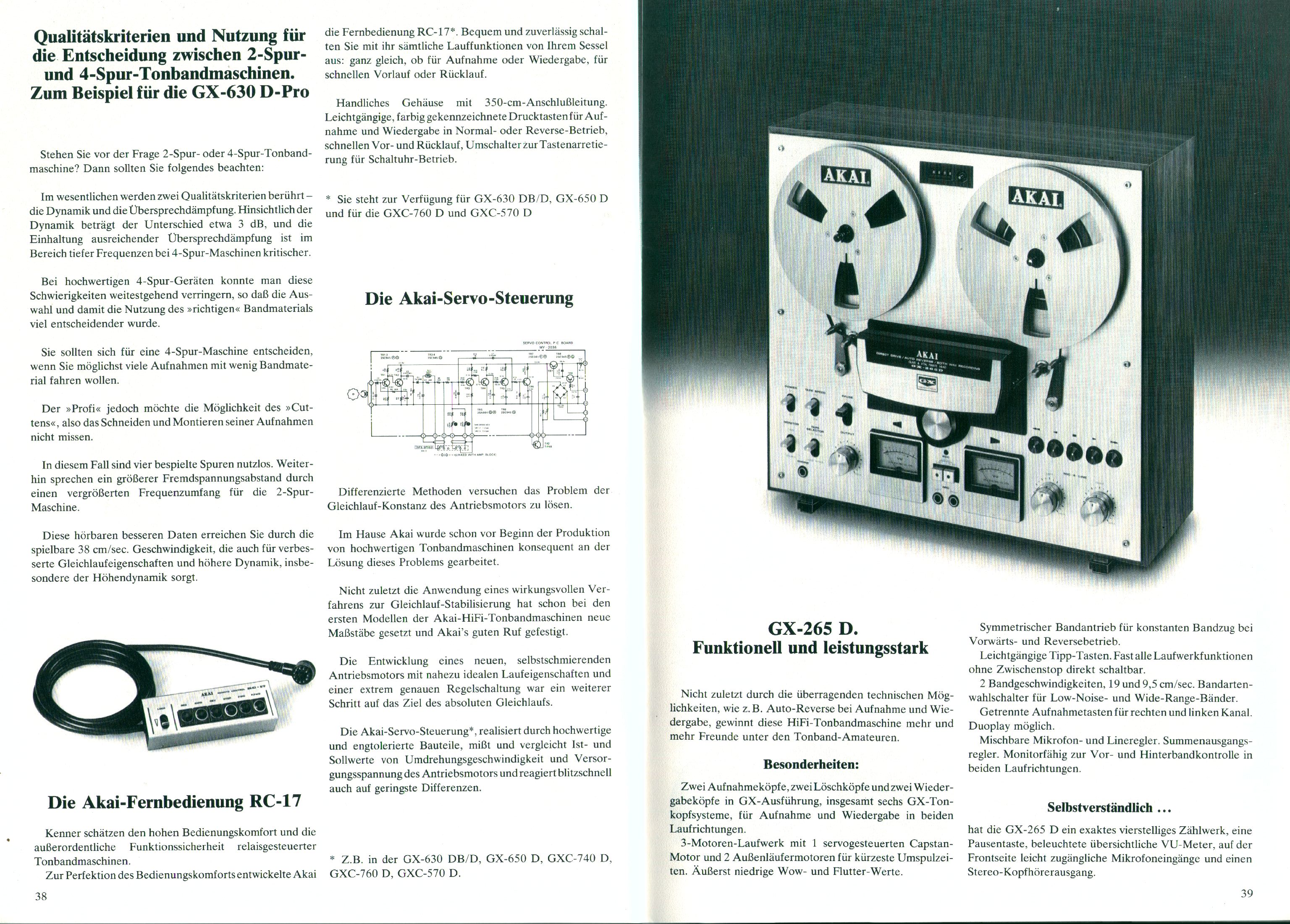 Akai GX-265 D • Extrait catalogue Akai 1978 (en allemand)