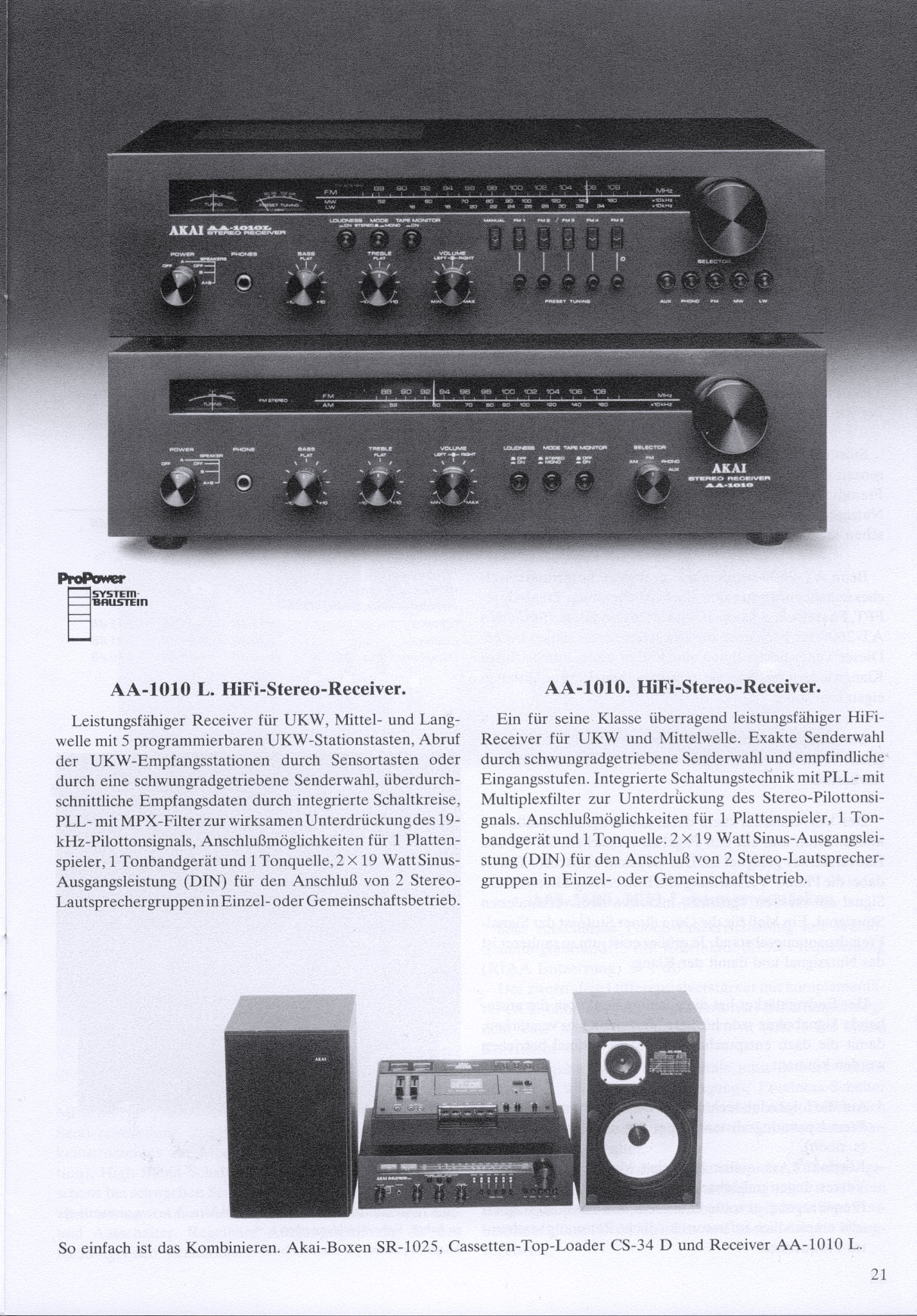 Akai AA-1010 et AA-1010 L • Extrait catalogue 1978 (en allemand)