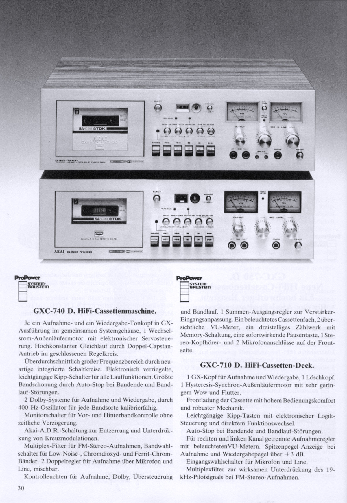 Akai GXC 740 D et GXC 710 D • Extrait catalogue 1978 (en allemand)