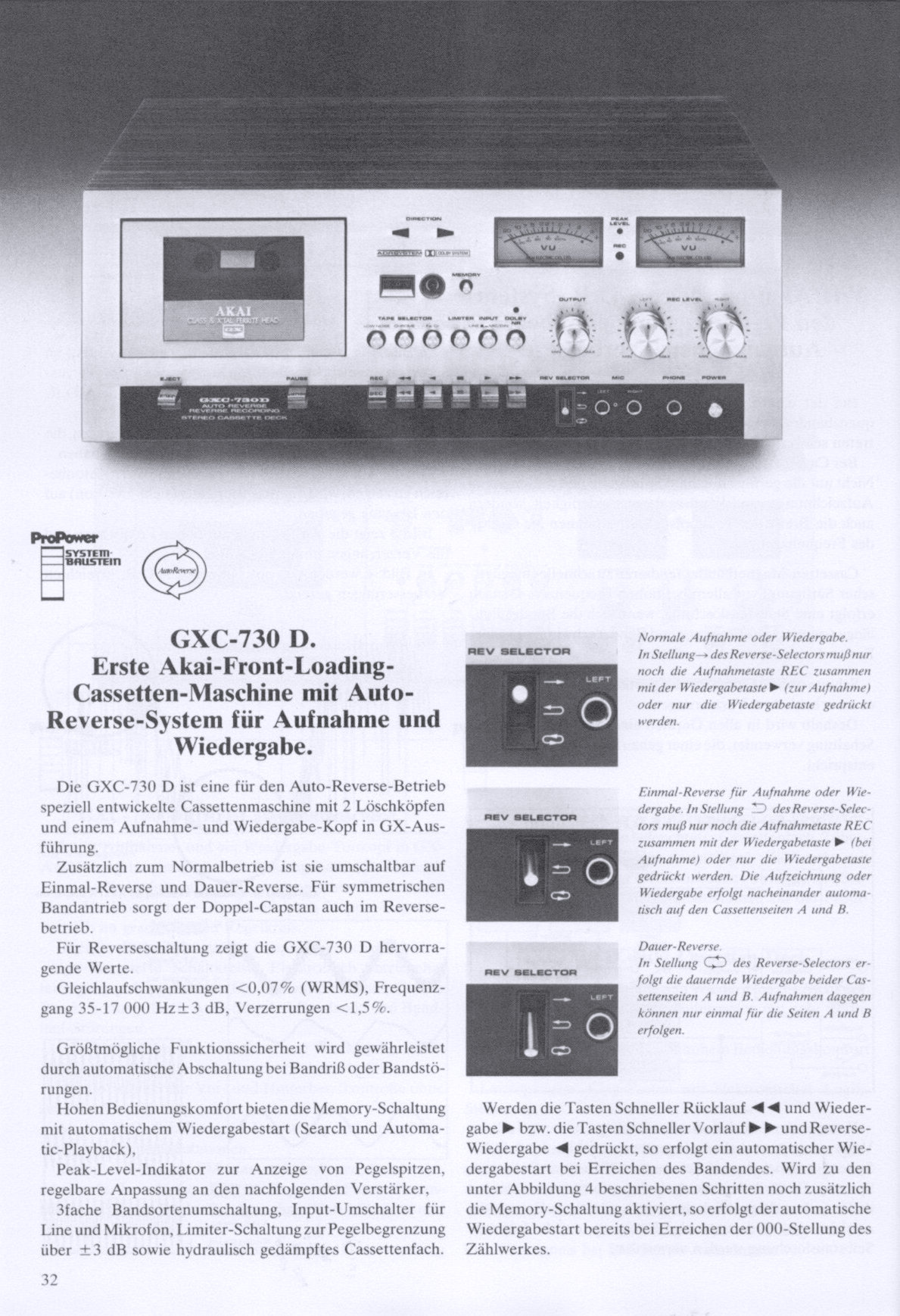 Akai GXC-730 D • Extrait catalogue Akai 1978 (en allemand)