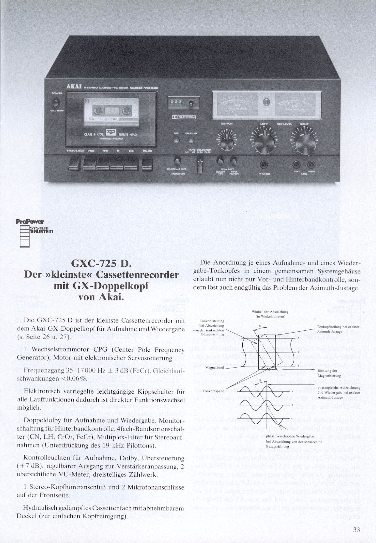 Akai GXC-725 D • Extrait catalogue Akai 1978 (en allemand)