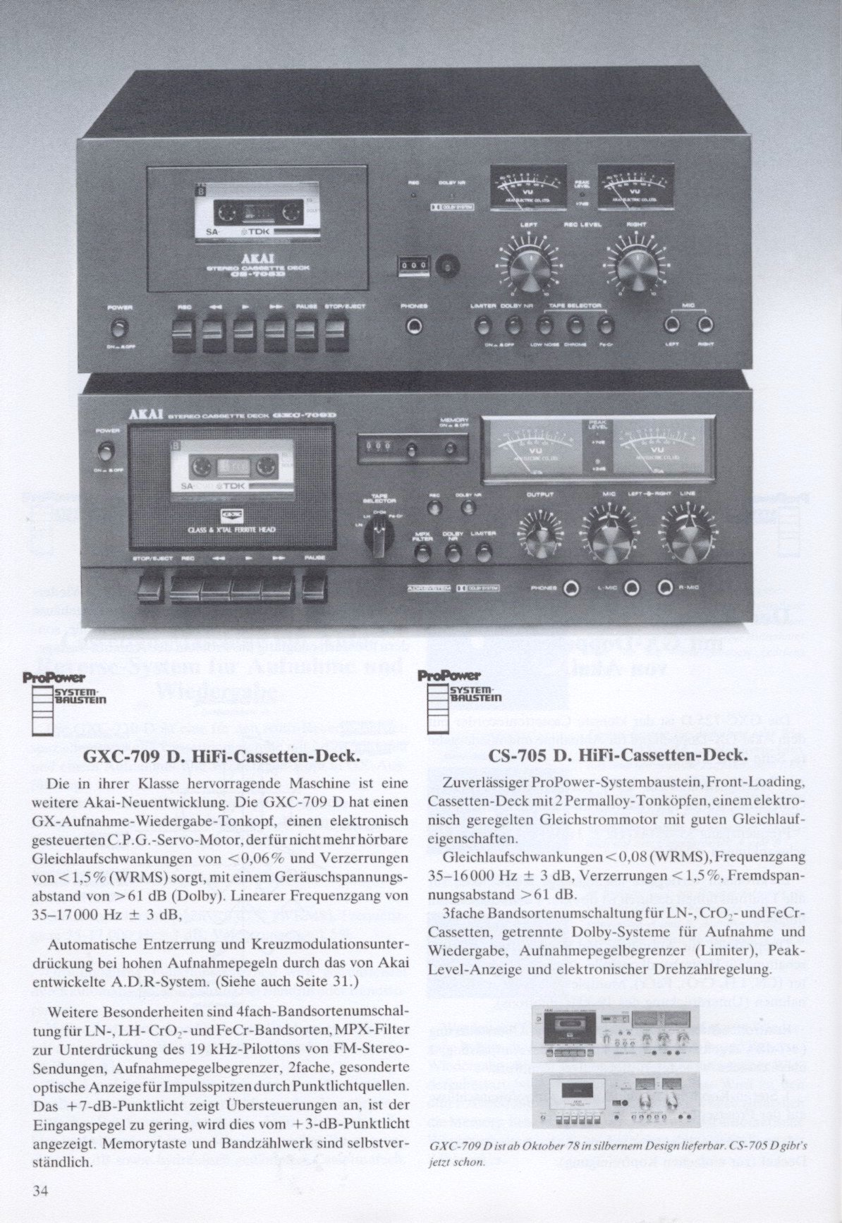 Akai CS-705 D et GXC-709 D • Extrait catalogue Akai 1978 (en allemand)