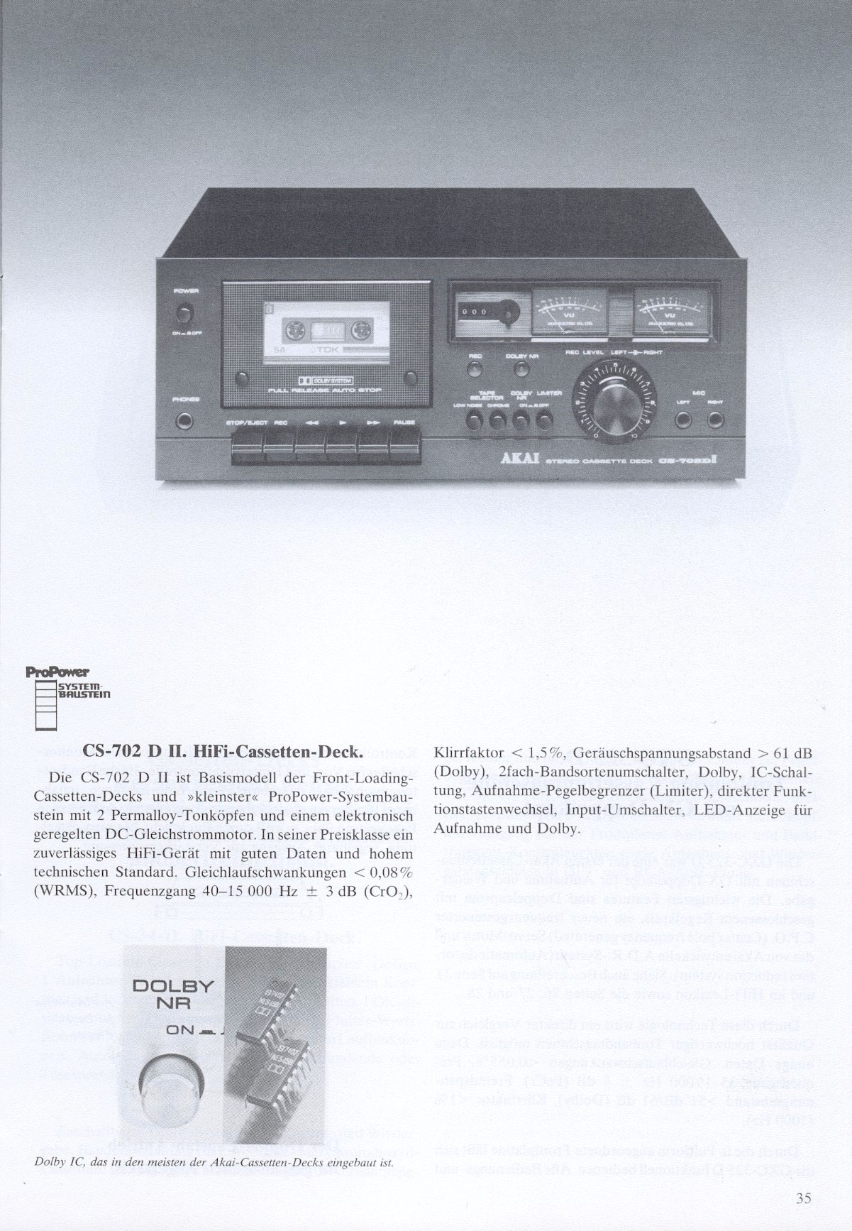 Akai CS-702 D II • Extrait catalogue Akai 1978 (en allemand)