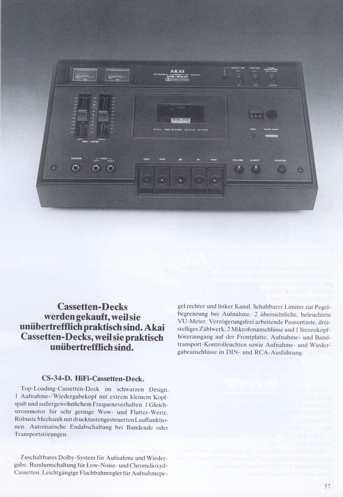 Akai CS-34 D • Extrait catalogue Akai 1978 (en allemand)