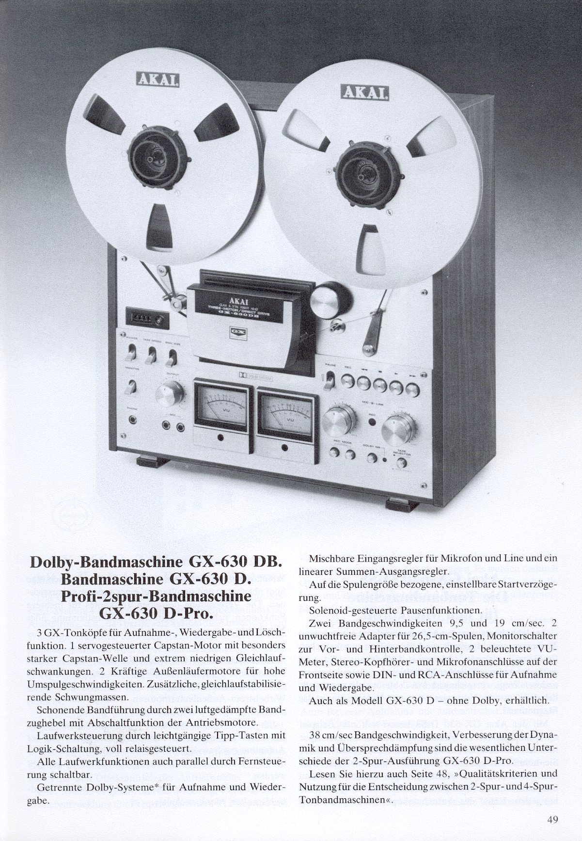 Akai GX-630 DB, GX-630 D, GX-630 D PRO • Extrait catalogue 1978 (en allemand)