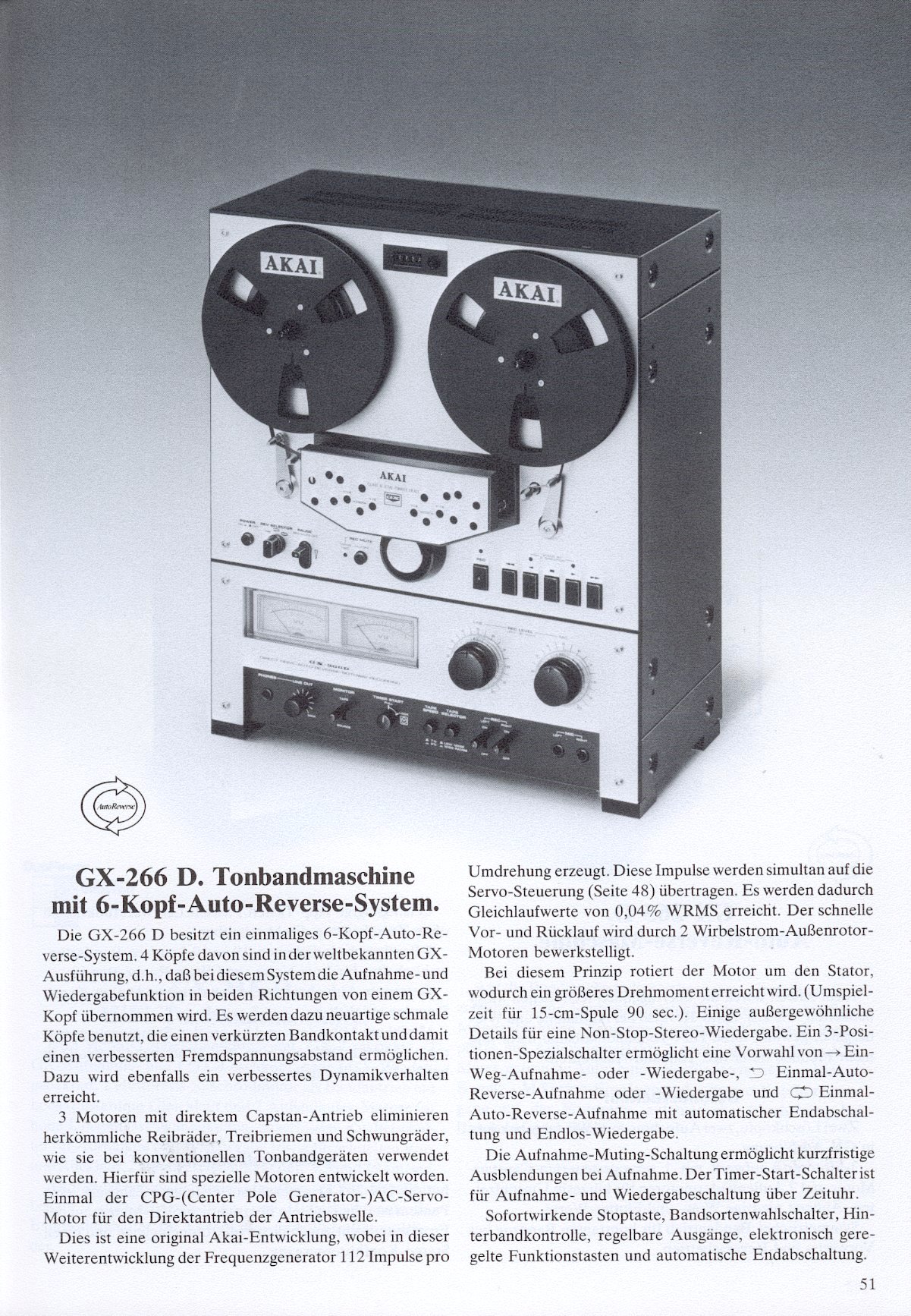 Akai GX-266 D • Extrait catalogue Akai 1978 (en allemand)
