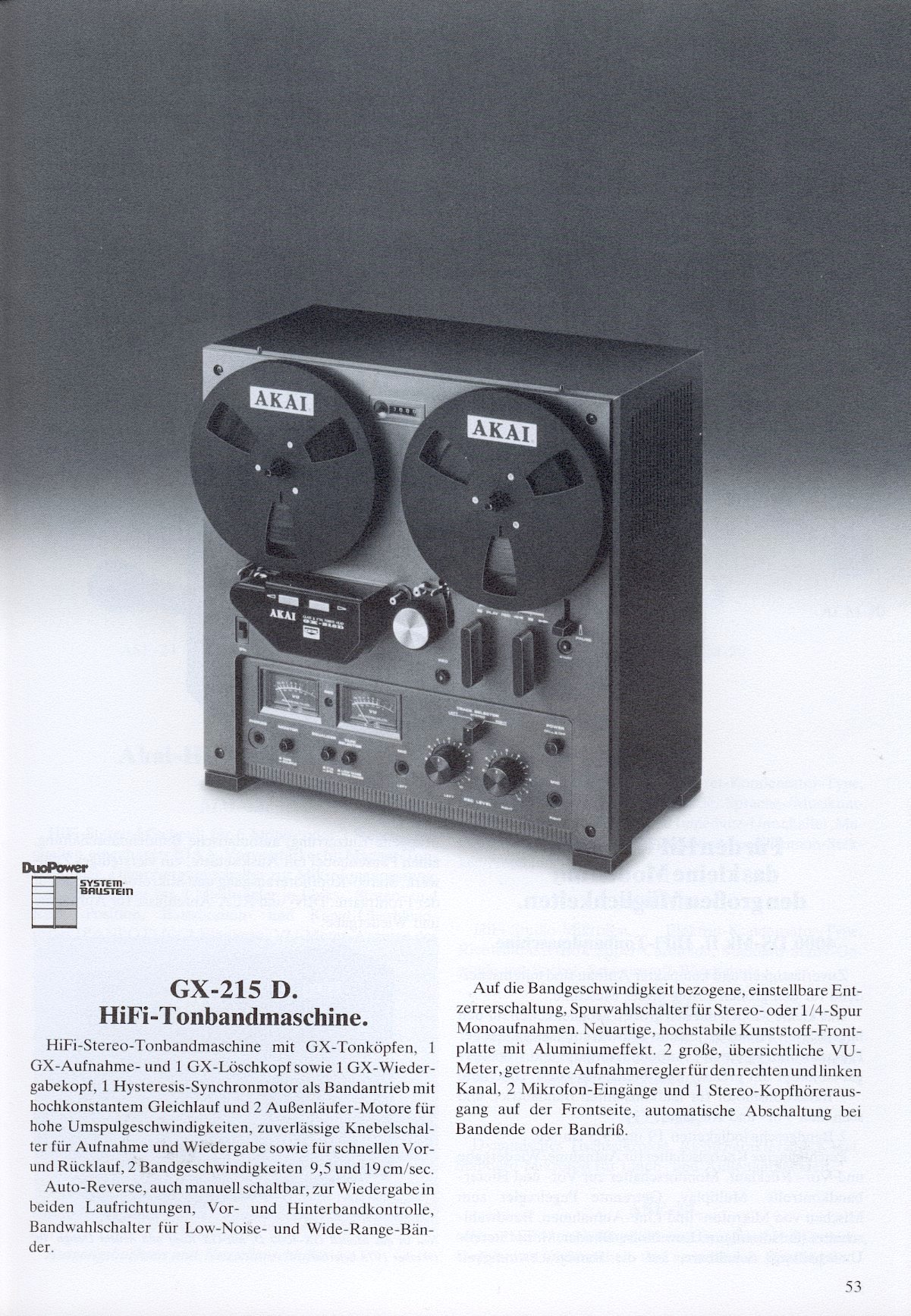 Akai GX-215 D • Extrait catalogue Akai 1978 (en allemand)