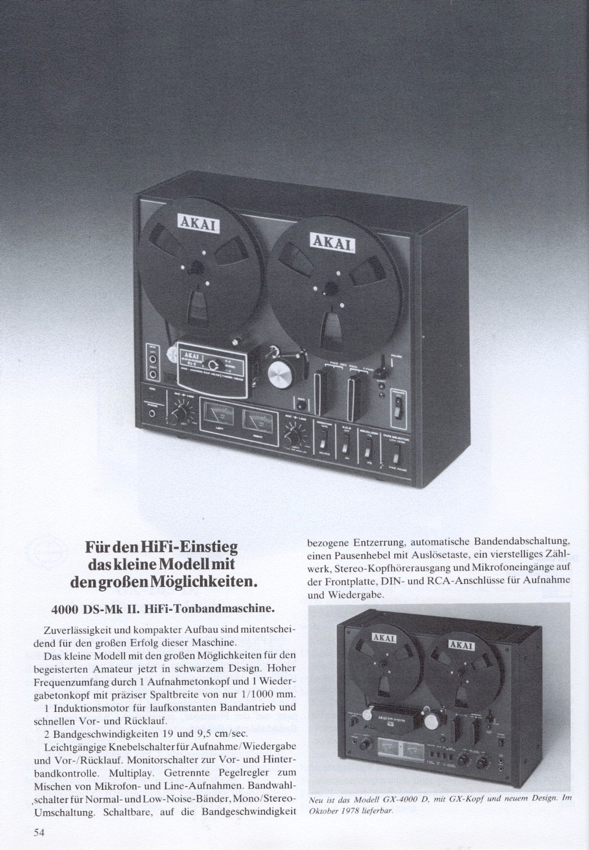 Akai 4000 DS MK-II • Extrait catalogue 1978 (en allemand)