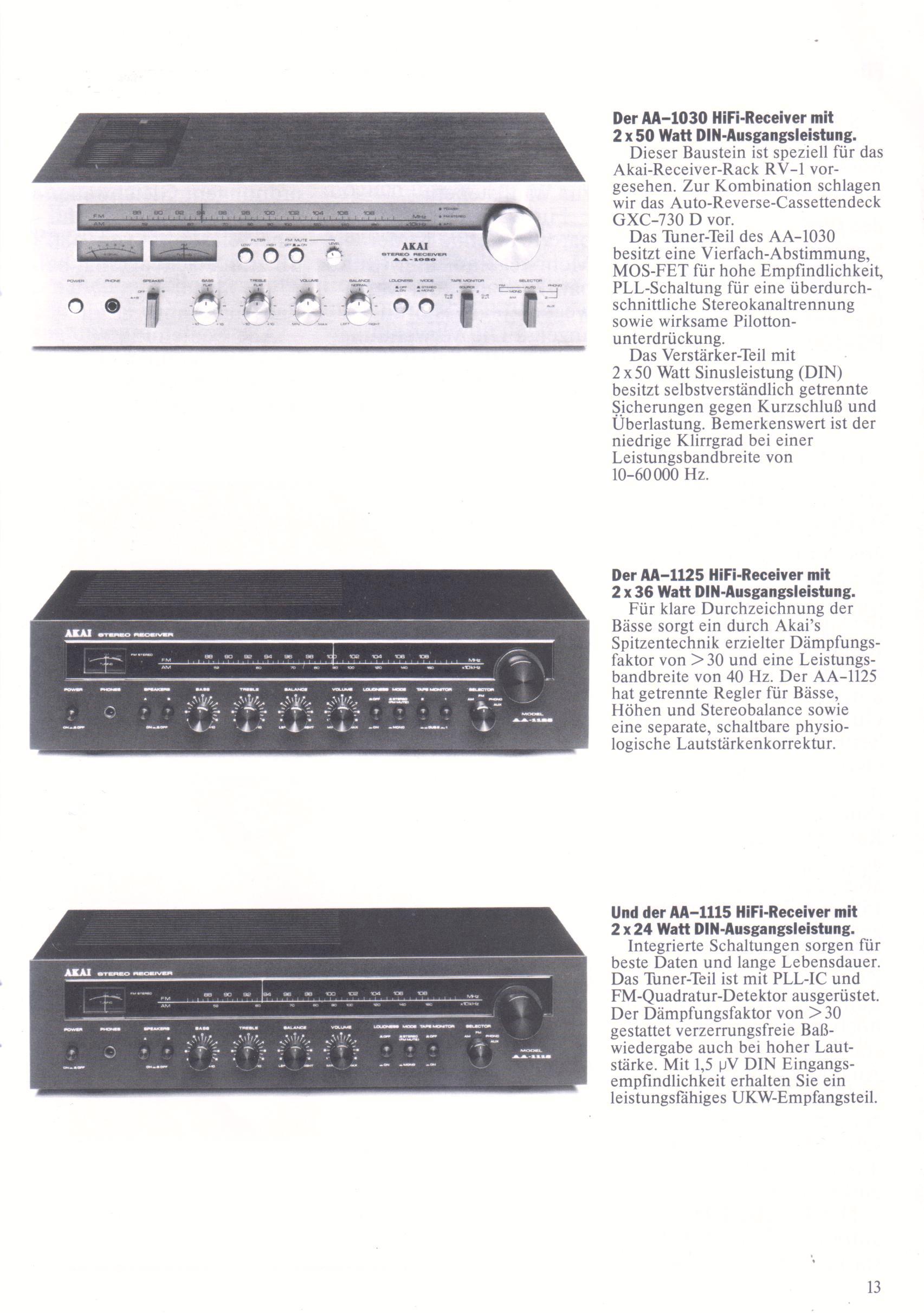 Akai AA-1030, AA-1125 et AA-1115 • Extrait catalogue 1979 (en allemand)