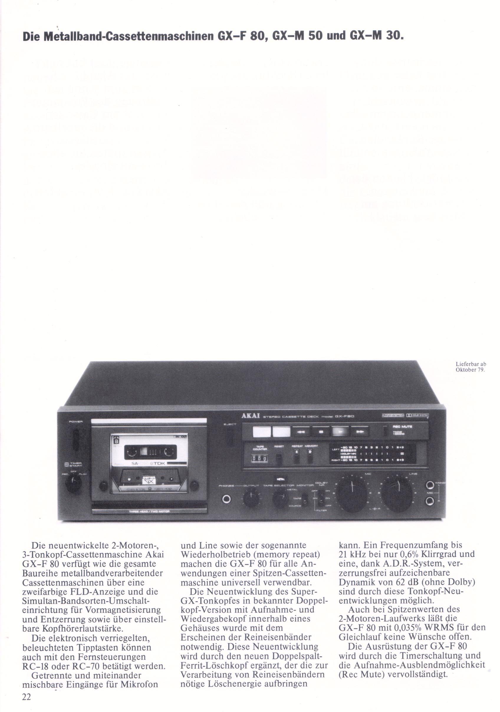 Akai GX-F80 • Extrait catalogue Akai 1979 (en allemand)