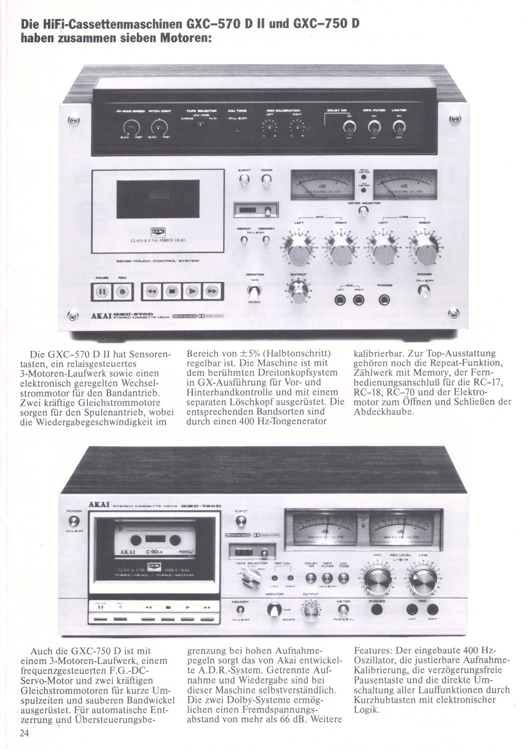 Akai GXC-570 D II et GXC-750 D • Extrait catalogue 1979 (en allemand)