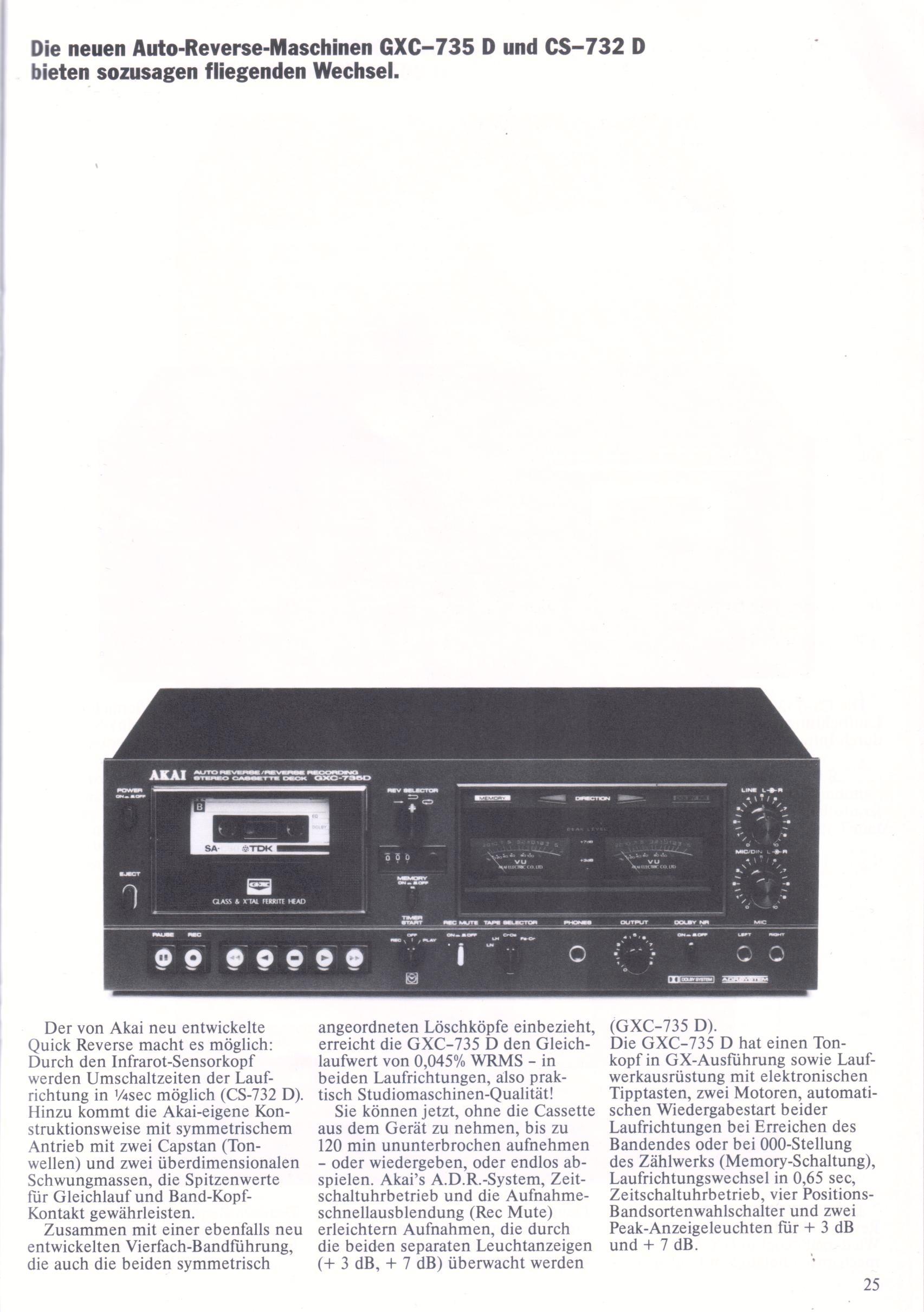 Akai GXC-735 D • Extrait catalogue Akai 1979 (en allemand)
