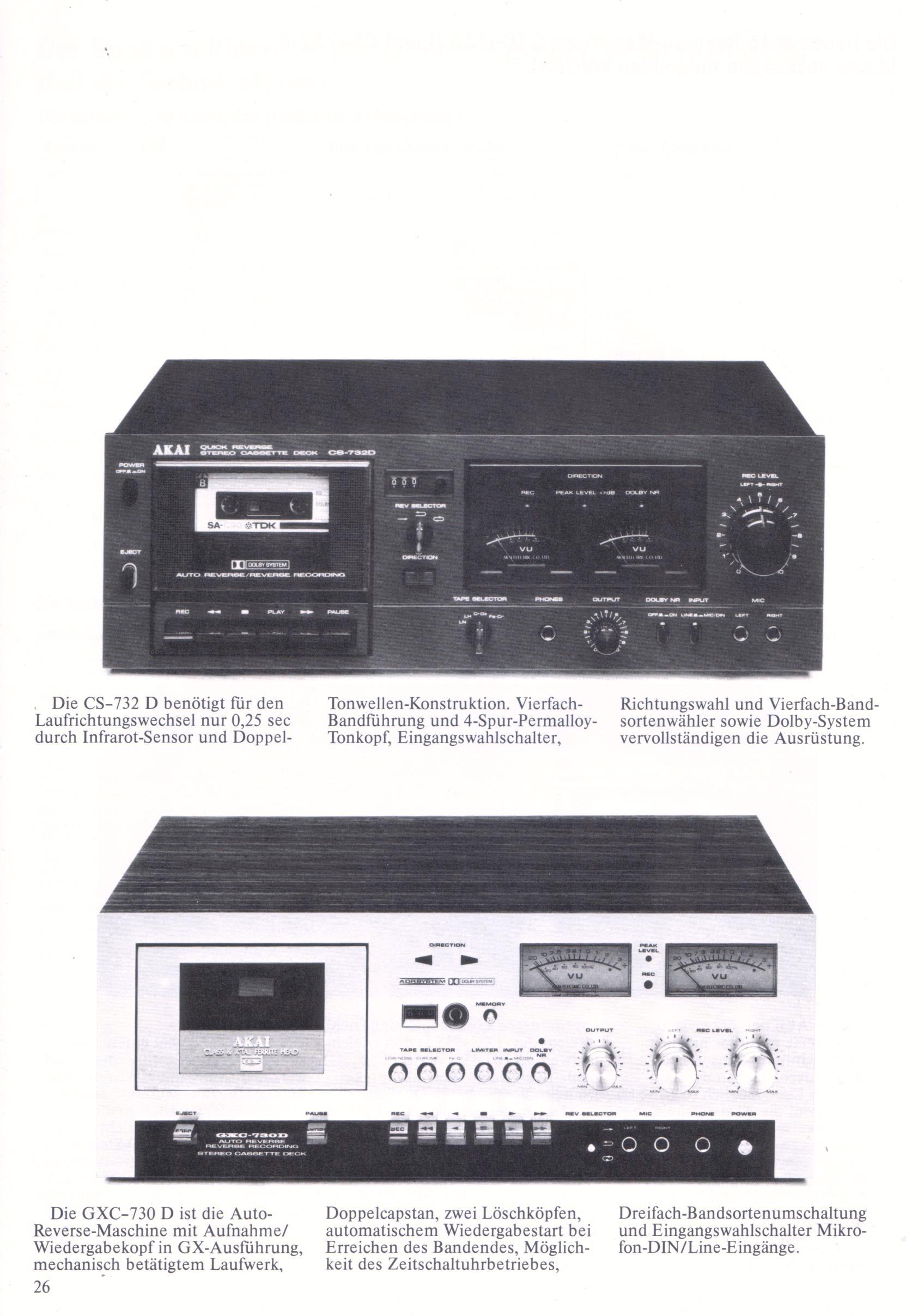 Akai CS-732 D et GXC-730 D • Extrait catalogue 1979 (en allemand)
