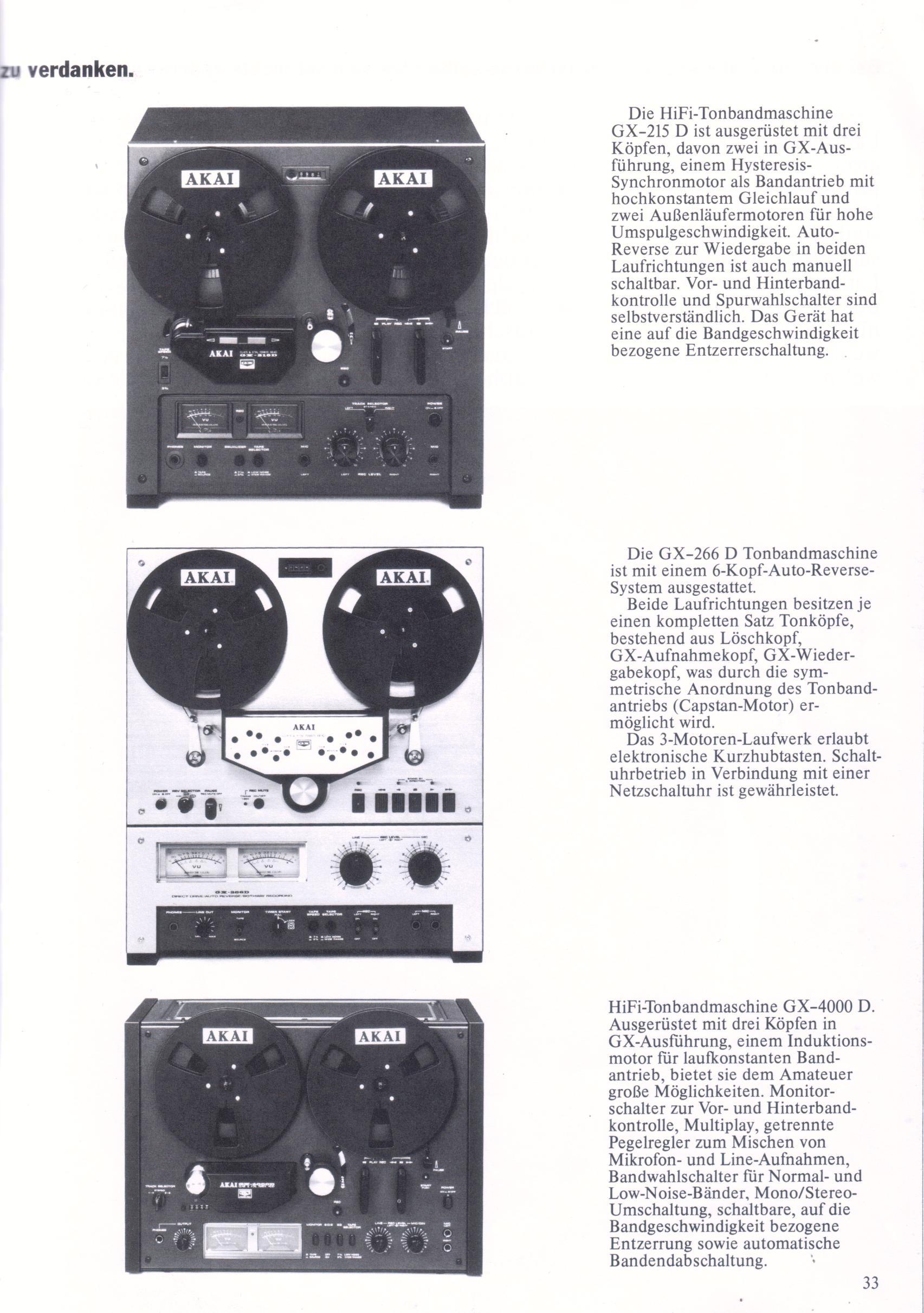 Akai GX-215 D, GX-266 D et GX-4000 D • Extrait catalogue 1979 (en allemand)