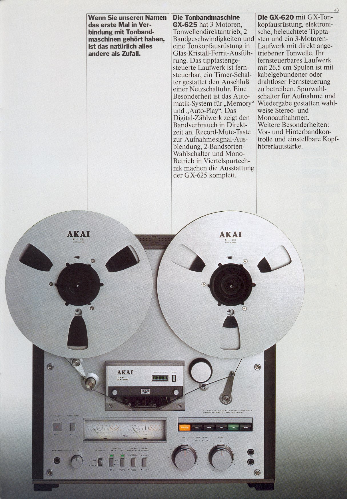 Akai GX-620 • Extrait catalogue Akai 1980 (en allemand)