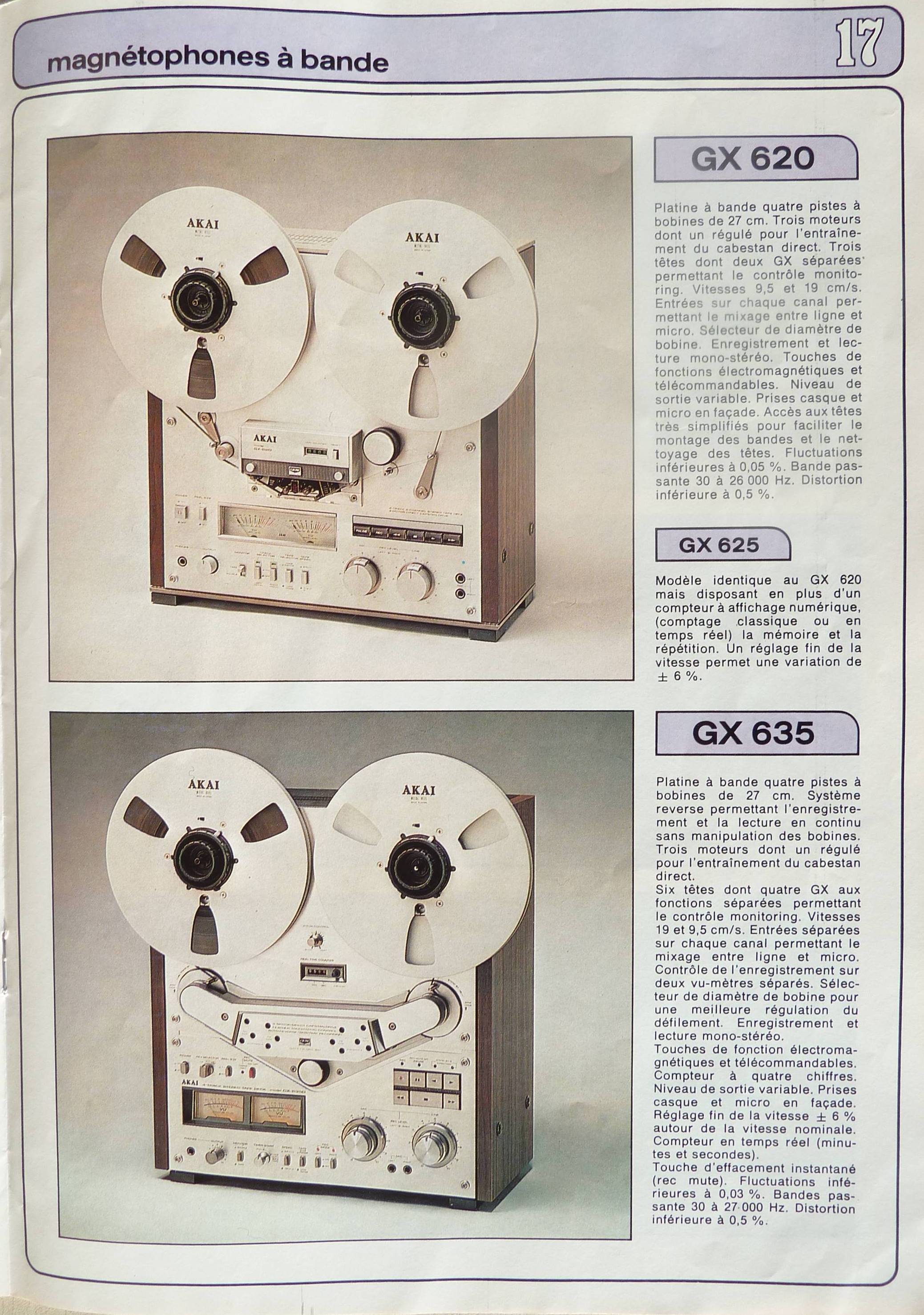 Akai GX-620, GX-625 et GX-635 • Extrait catalogue Akai 1981