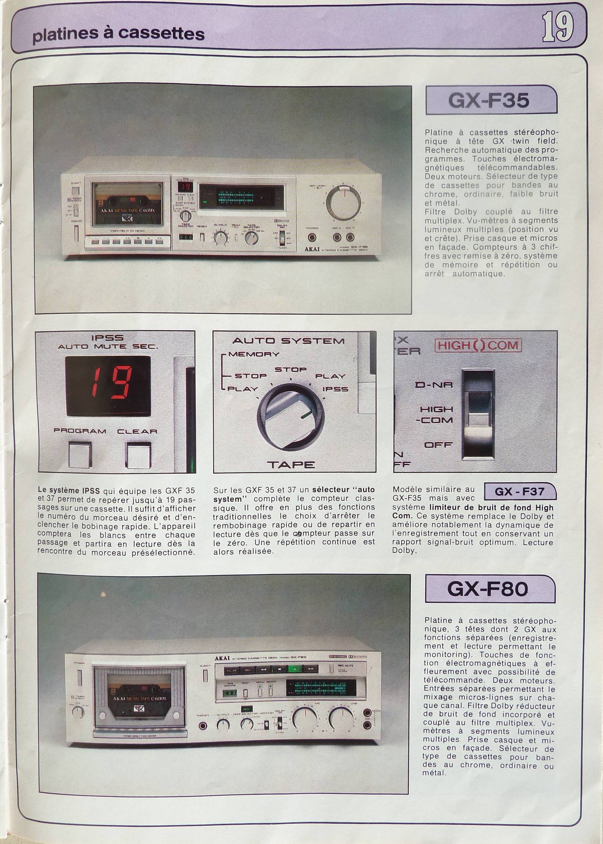 Akai GX-F35 et Akai GX-F80 • Extrait catalogue Akai 1981 (en français)