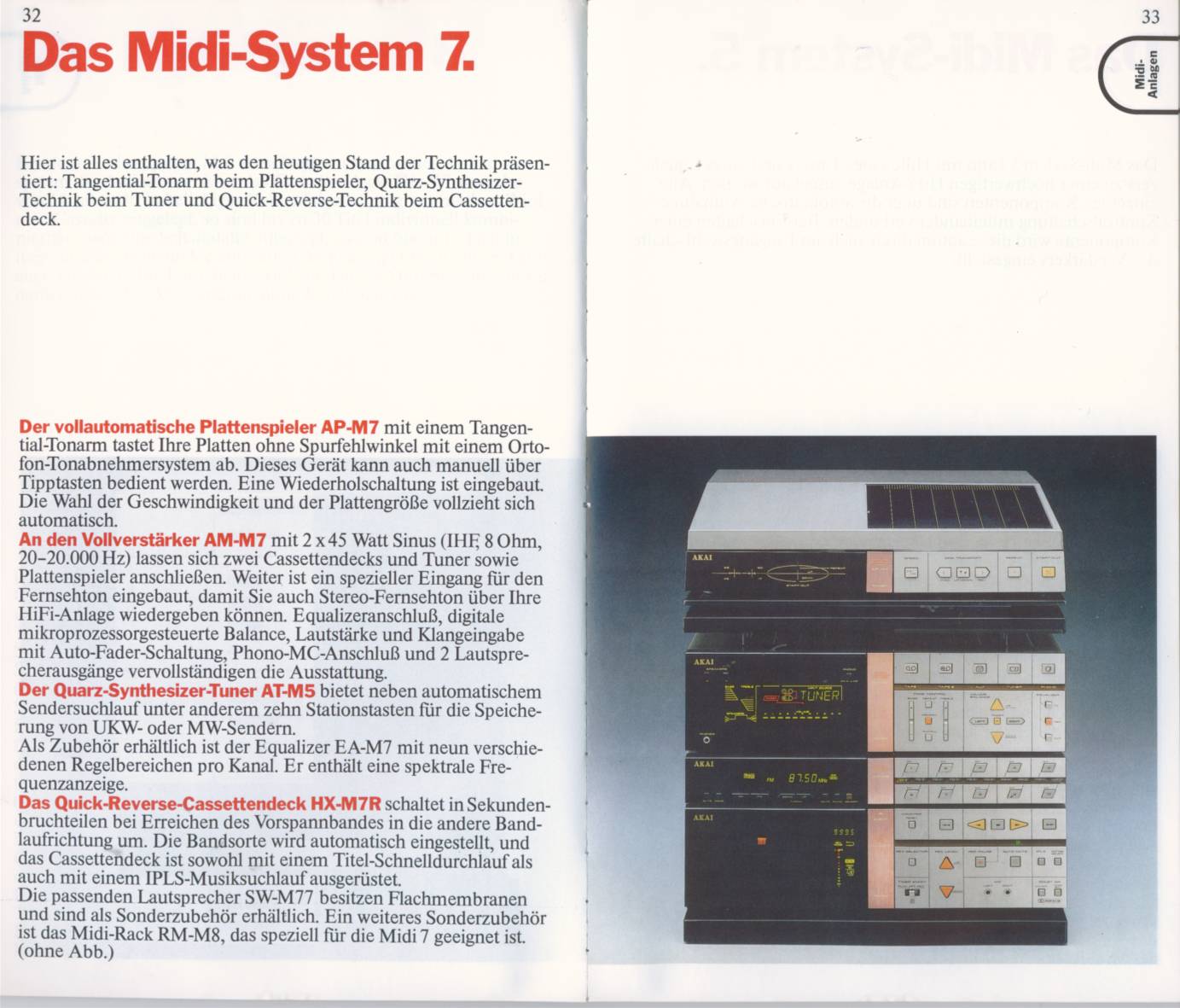 Akaï Midi 7 : AM-M7, AP-M7, AT-M5/L, HX-M7R Extrait de catalogue