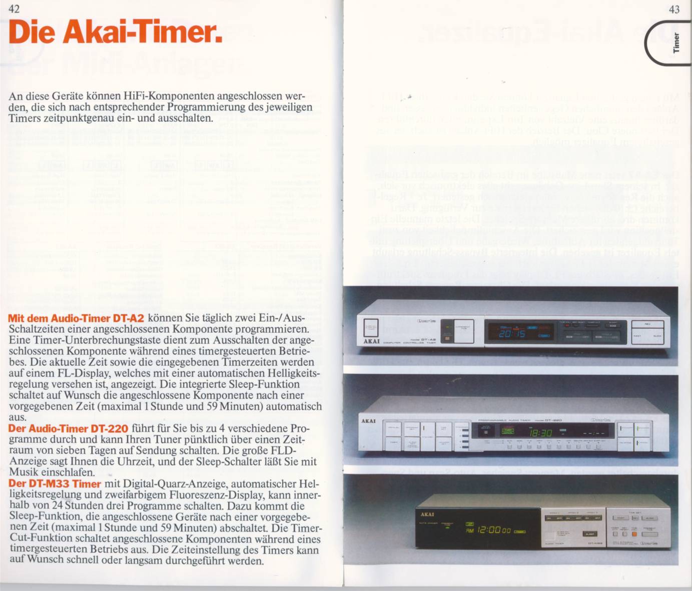 Akai DT-A2, DT-220 et DT-M33 • Extrait catalogue 1984/1985 (en allemand)