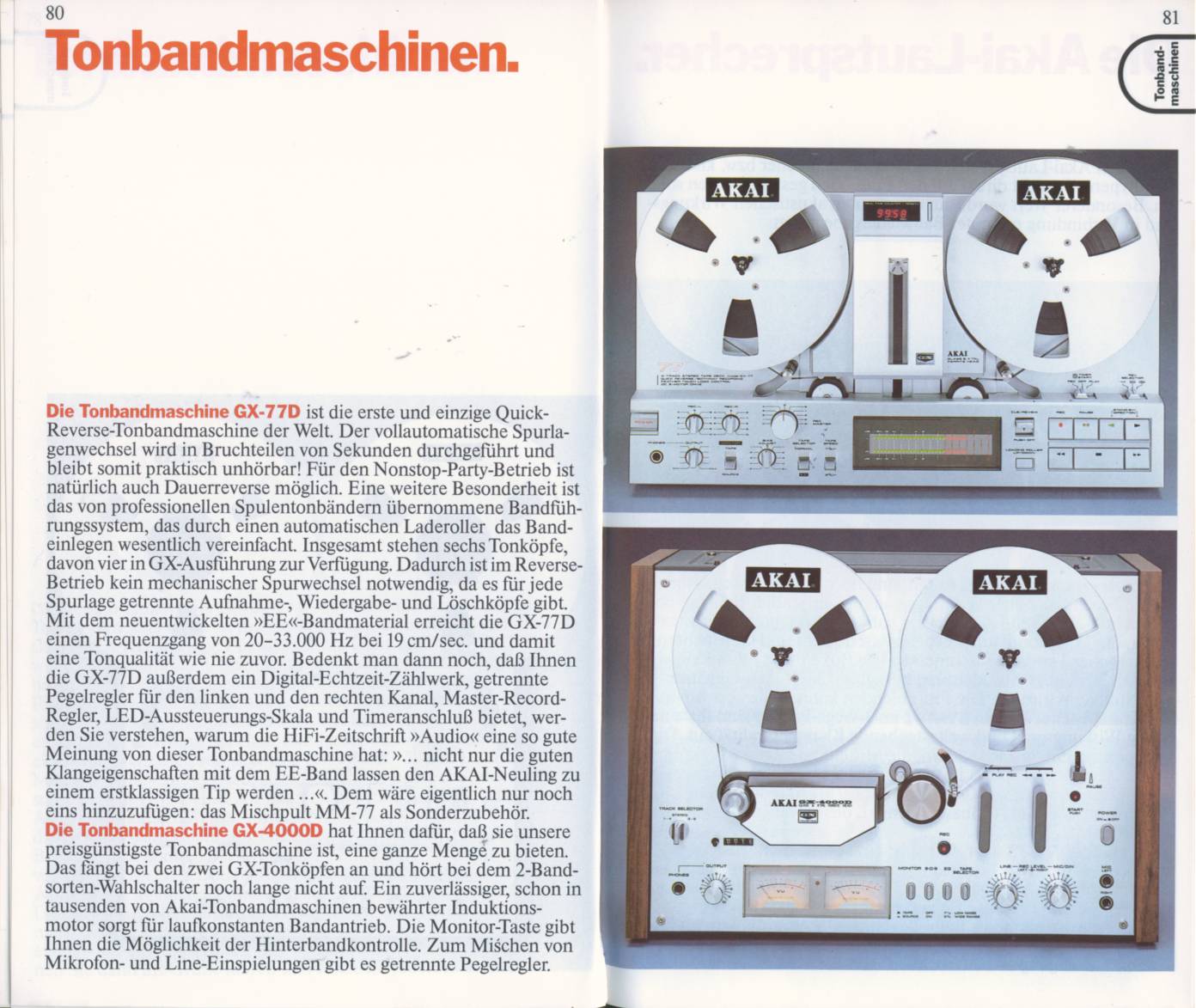 Akai GX-77 D et GX-4000 D • Extrait catalogue 1984/85 (en allemand)