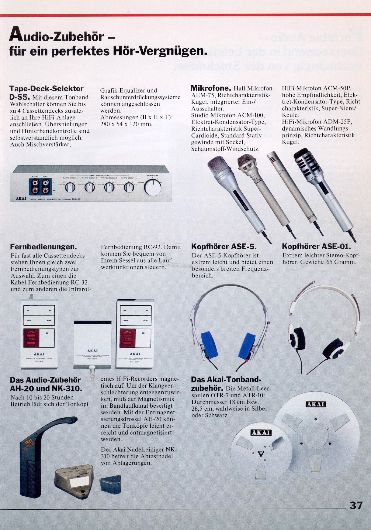 Akai DS-5 et autres accessoires • Extrait catalogue 1986 (en allemand)