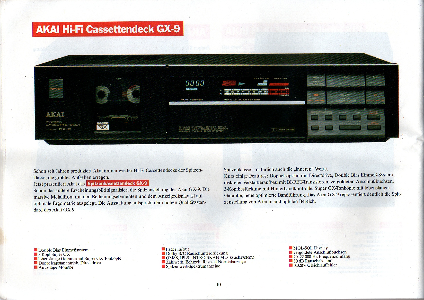 Akai GX-9 • Extrait catalogue Akai 1986/1987 (en allemand)