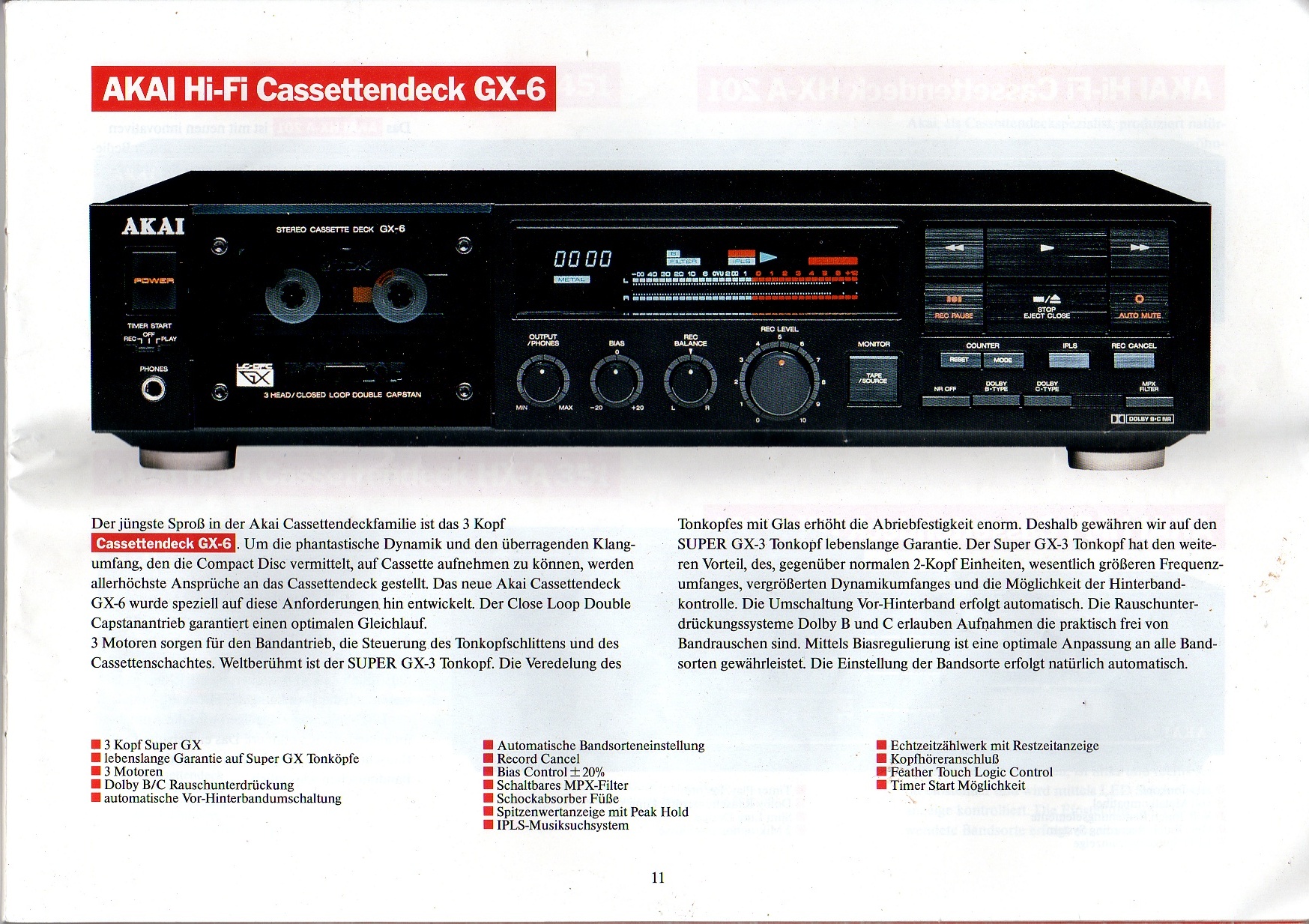 Akai GX-6  • Extrait catalogue 1986/1987 (en allemand)
